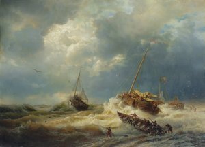 Skip i en storm på den nederlandske kysten, 1854